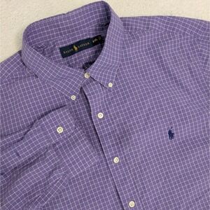 Ralph Lauren Shirt Mens 2XL Purple White Gingham Check Button Down Stain